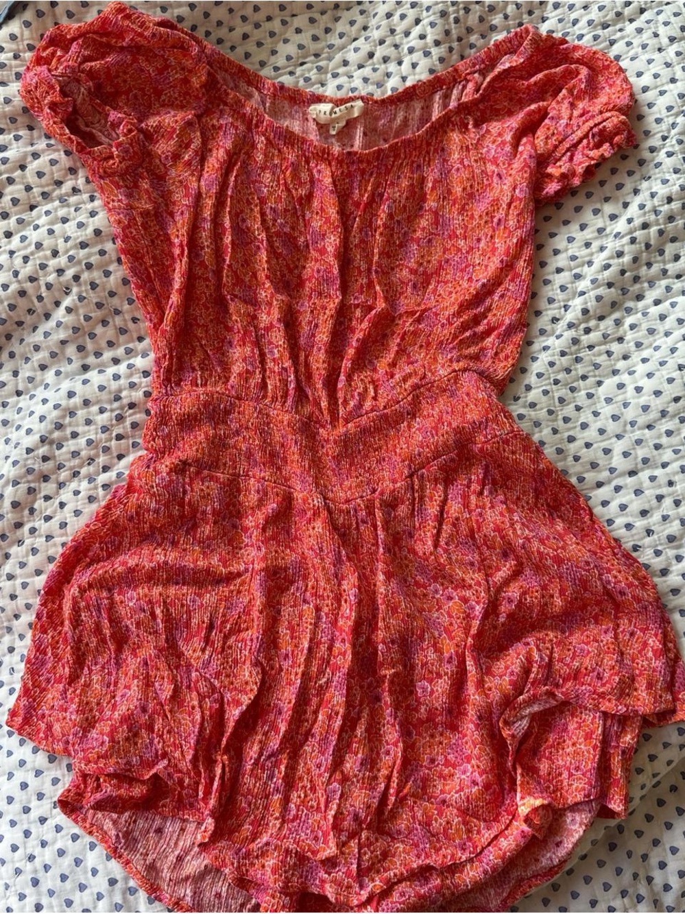 Promesa Pink and Orange Smocked Floral Romper